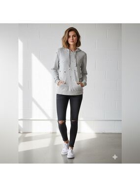 YOGALICIOUS Cotton Blend Heather Grey Distressed Cutout Hoodie Sz M
